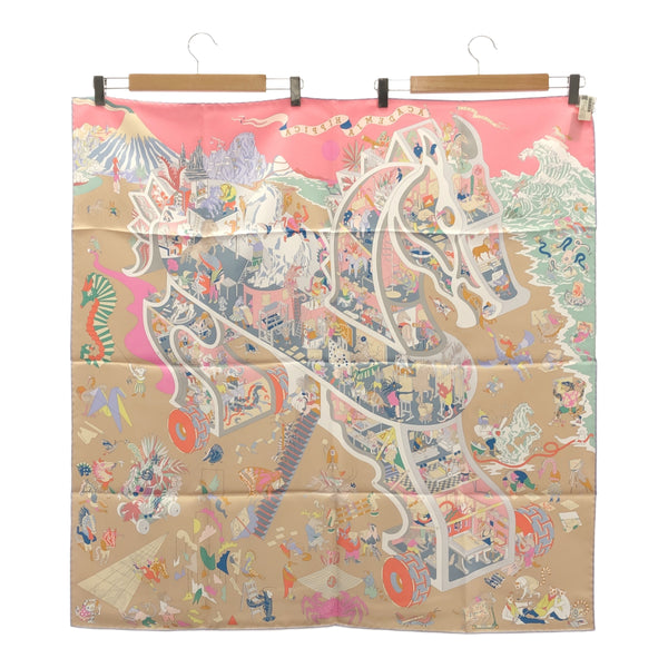 HERMES エルメス スカーフ カレ90 アカデミア・イピカ シルク100％ 服飾小物 ベージュ 箱有 H20966