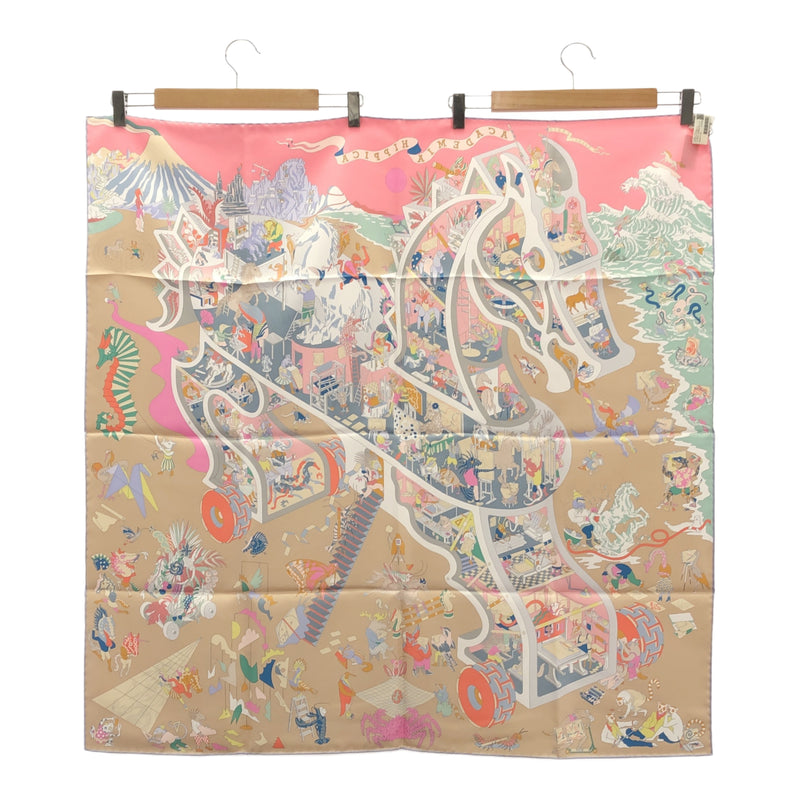 HERMES エルメス スカーフ カレ90 アカデミア・イピカ シルク100％ 服飾小物 ベージュ 箱有 H20966