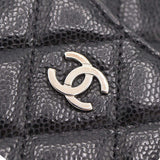CHANEL シャネル フラグメントケース キャビアスキン マトラッセ クラシックポーチ ブラック×シルバー 30番代 H18279