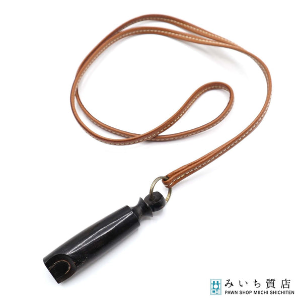 HERMES エルメス ホイッスル ネックレス ブラウン レザー ストラップ アクセサリー M4233