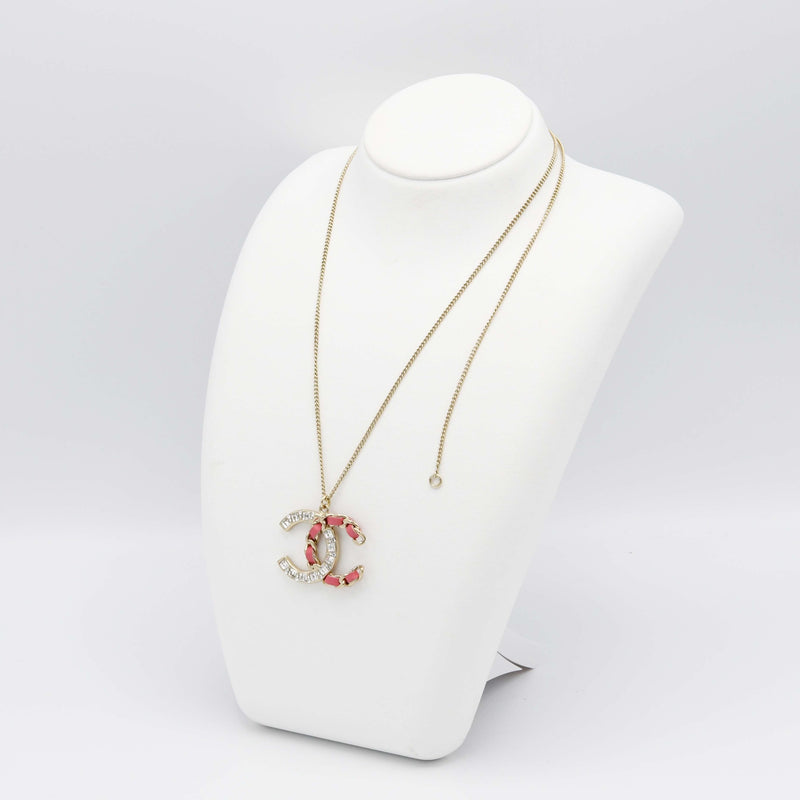 CHANEL シャネル ココマーク チェーンモチーフ ネックレス ゴールド×ピンク B18K 12.2g ゴールドチェーン 箱付き H19509