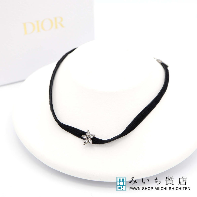 Christian Dior ディオール チョーカー 星 スター ラインストーン CD ベロア アクセサリー ブラック系 レディース 箱有 yo648