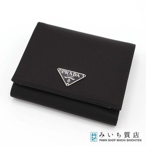 PRADA プラダ 財布 サフィアーノ レザー 三つ折り 黒 ブラック M176 ナイロン 三角ロゴ ギャラあり M4228