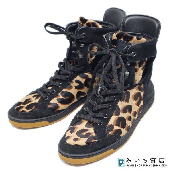 LOUIS VUITTON ルイヴィトン LV GO0172 ハラコ ハイカット スニーカー 靴 37サイズ レオパード ブラック レディース 25k828-1