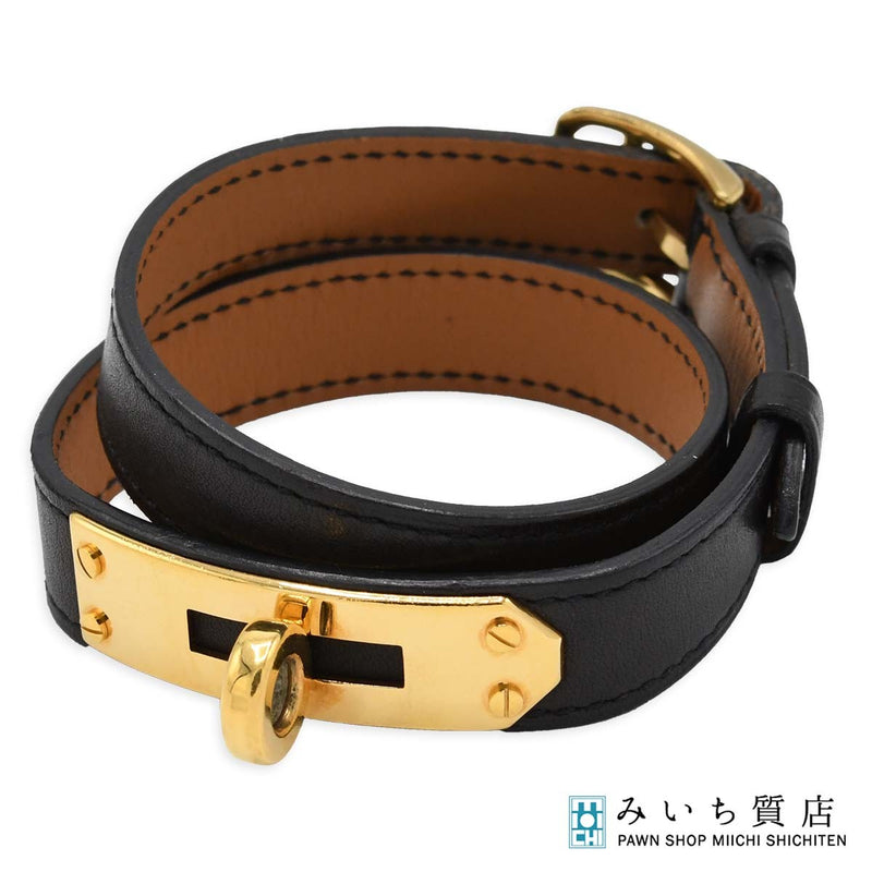 HERMES エルメス ブレスレット ケリー ドゥブルトゥール □F刻印 レザー ブラック アクセサリー レディース H18987