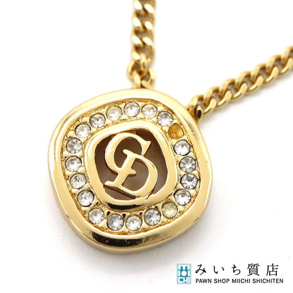 Christian Dior ディオール ネックレス CD ラインストーン ゴールドカラー 約7g アクセサリー M1993