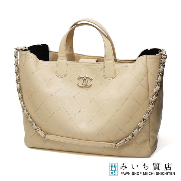 CHANEL シャネル マトラッセ 2wayバッグ ココマーク キャビアスキン ハンドバッグ ベージュ系 チェーンショルダー gen210