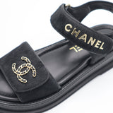 CHANEL シャネル ココマーク サンダル ハラコ レザー G46018 36C 23cm ブラック 靴 箱有 25k628-2