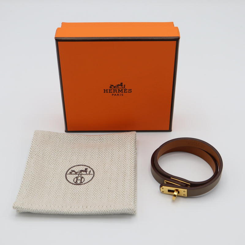 HERMES エルメス ブレスレット ミニ・ケリー ドゥブルトゥール ケリーブレス T3 U刻印 ブラウン系 ゴールドカラー アクセサリー 箱袋 H18669