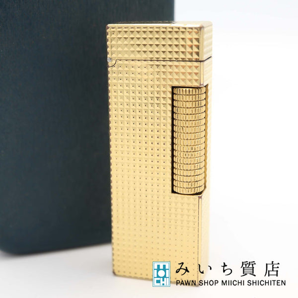 dunhill ダンヒル ガスライター スクエア型 ゴールドカラー 喫煙具 着火未確認 ケース有 M990