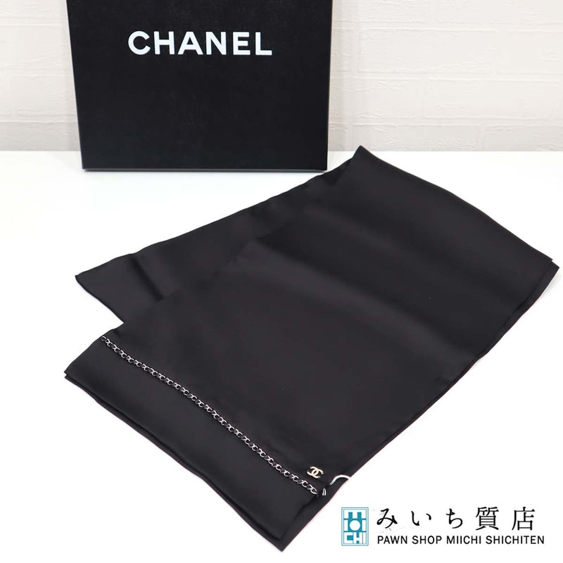 シャネル CHANEL ストール シルク マフラー ブラック チェーン ココマーク スカーフ 小物 ブランド H11823