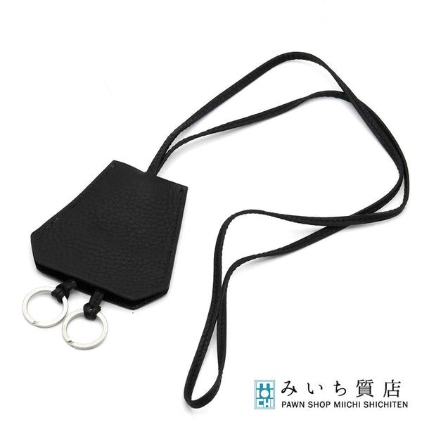 HERMES エルメス クロシェット キーリング ネックレス ブラック レザー □E刻印 2001年製 箱あり ok958