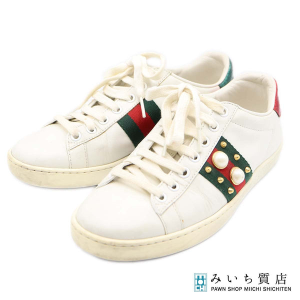 GUCCI グッチ 438218 スニーカー エース シェリーライン フェイクパール サイズ36 ホワイト系 箱・保管袋有 ok1216