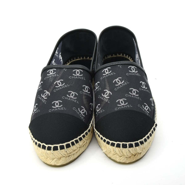 美品 シャネル エスパドリーユ ココマーク フラットシューズ メッシュ ブラック 38 CHANEL 靴 サンダル G34673 21k451-2