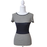 VALENTINO ヴァレンティノ ボーダー リブニット 半袖 トップス  Mサイズ ネイビー×ホワイト レディース 25k167-1