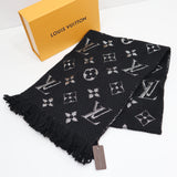 未使用 LOUIS VUITTON ルイヴィトン LV マフラー M75833 エシャルプ・ロゴマニア シャイン ブラック×シルバーカラー 箱 J192