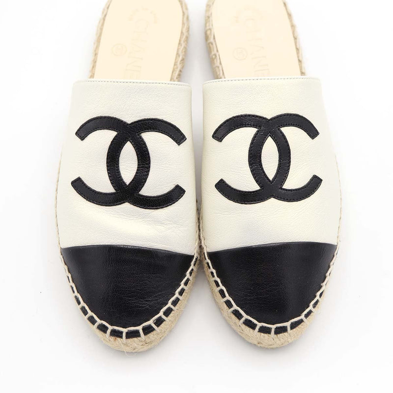 CHANEL シャネル エスパドリーユ サンダル G33553 ココマーク アイボリー/ブラック サイズ37 23.5cm H18978