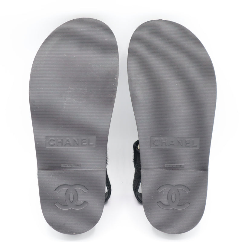 CHANEL シャネル ココマーク サンダル ハラコ レザー G46018 36C 23cm ブラック 靴 箱有 25k628-2