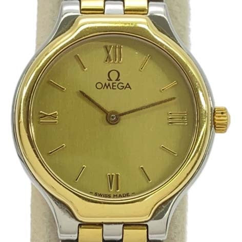腕時計 稼働 OMEGA オメガ デビル 595 0101 cal.1455 クォーツ ゴールド色文字盤 2025.6電池交換済 H19057