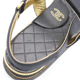 CHANEL シャネル ココマーク マトラッセ サテン×レザー サンダル G32676 黒 サイズ37C 24cm H18921