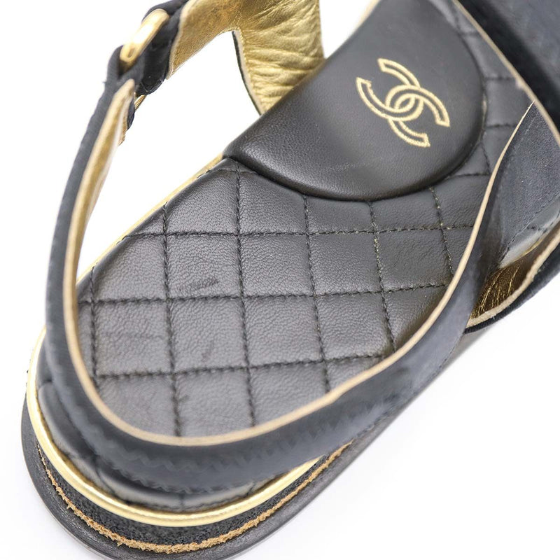 CHANEL シャネル ココマーク マトラッセ サテン×レザー サンダル G32676 黒 サイズ37C 24cm H18921
