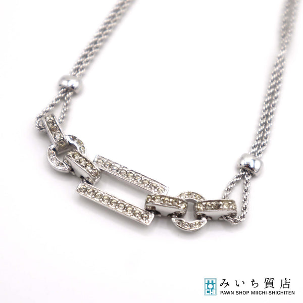 Dior ディオール ネックレス ラインストーン シルバーカラー 約14.3g ヴィンテージ アクセサリー ok624