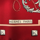 HERMES エルメス カレ90 スカーフ LES CLES 鍵柄 シルク100% レッド色 箱有 H17445