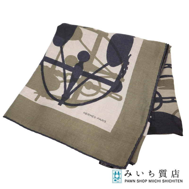 HERMES エルメス カレ140 カレジュアン Imprimeur Fou Brides et クレイジープリンター カシミヤ シルク カシシル 服飾小物 eco1571