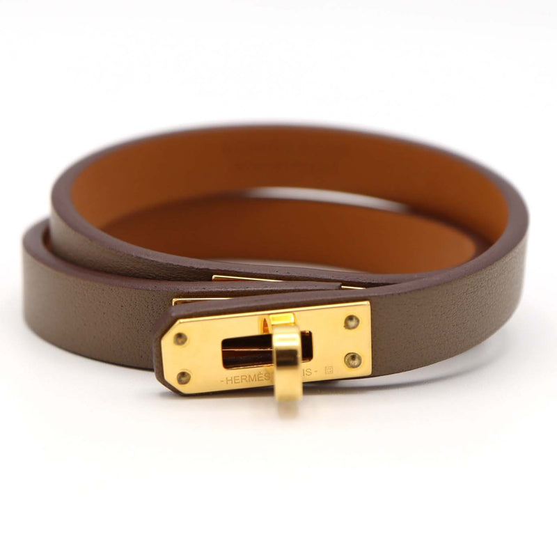 HERMES エルメス ブレスレット ミニ・ケリー ドゥブルトゥール ケリーブレス T3 U刻印 ブラウン系 ゴールドカラー アクセサリー 箱袋 H18669