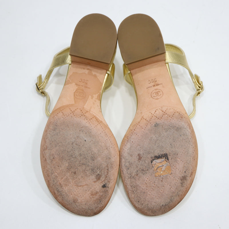CHANEL シャネル 20A G36402 サンダル ココマーク マトラッセ ゴールドカラー 38 レディース 箱有 25k1074-2