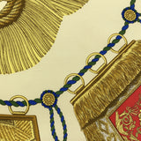 HERMES エルメス スカーフ カレ90 Poste et Cavalerie サーベル飾り袋 ベージュ系 シルク100％ M2336-1