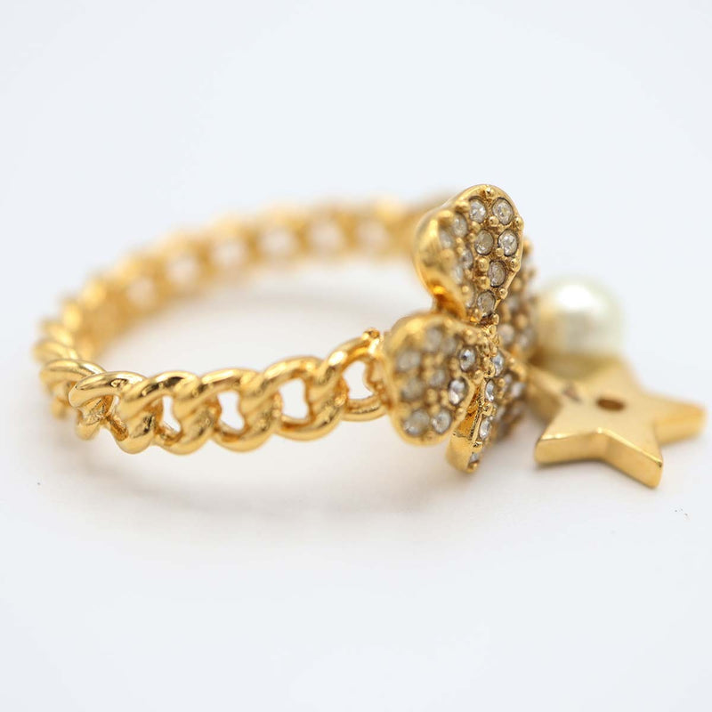 Christian Dior ディオール リング 指輪 D-clover クローバー スター レジンパール Lサイズ 約13.5号 アクセサリー 箱有 H17451