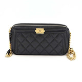 CHANEL シャネル チェーンバッグ キャビアスキン ボーイシャネル ブラック チェーンウォレット 袋ギャラあり H14302