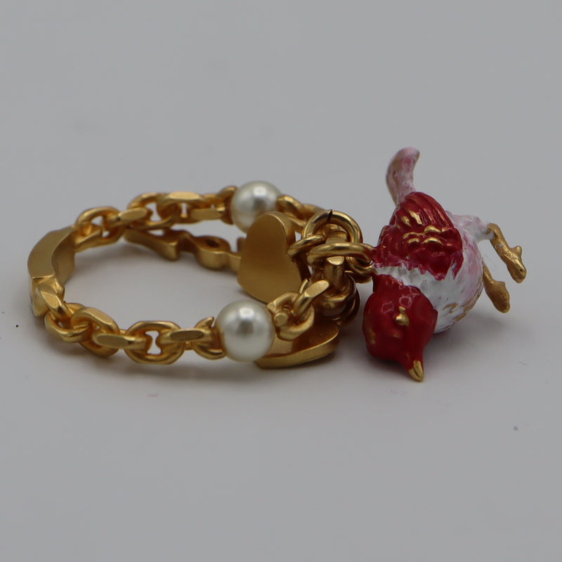 Christian Dior ディオール リング 鳥チャーム  M 13.5号 約6.6g ゴールドカラー アクセサリー H12094
