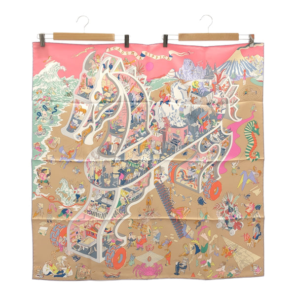 HERMES エルメス スカーフ カレ90 アカデミア・イピカ シルク100％ 服飾小物 ベージュ 箱有 H20966