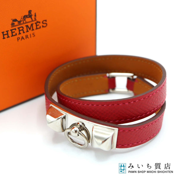 HERMES エルメス ブレスレット リヴァル コリエドシアン T刻印 レッド×シルバーカラー アクセサリー H5044-1