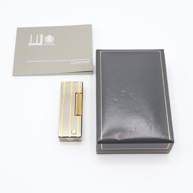 着火未確認 dunhill ダンヒル ライター ローラー式 シルバー×ゴールド ライン ストライプ ビンテージ 喫煙具 コレクション H1884