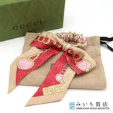 GUCCI  グッチ GG柄 シュシュ リボン シルク ベージュ ピンク ヘアアクセサリー 箱袋あり 26k524-6