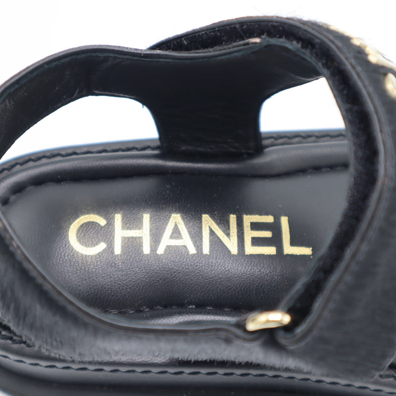 CHANEL シャネル ココマーク サンダル ハラコ レザー G46018 36C 23cm ブラック 靴 箱有 25k628-2