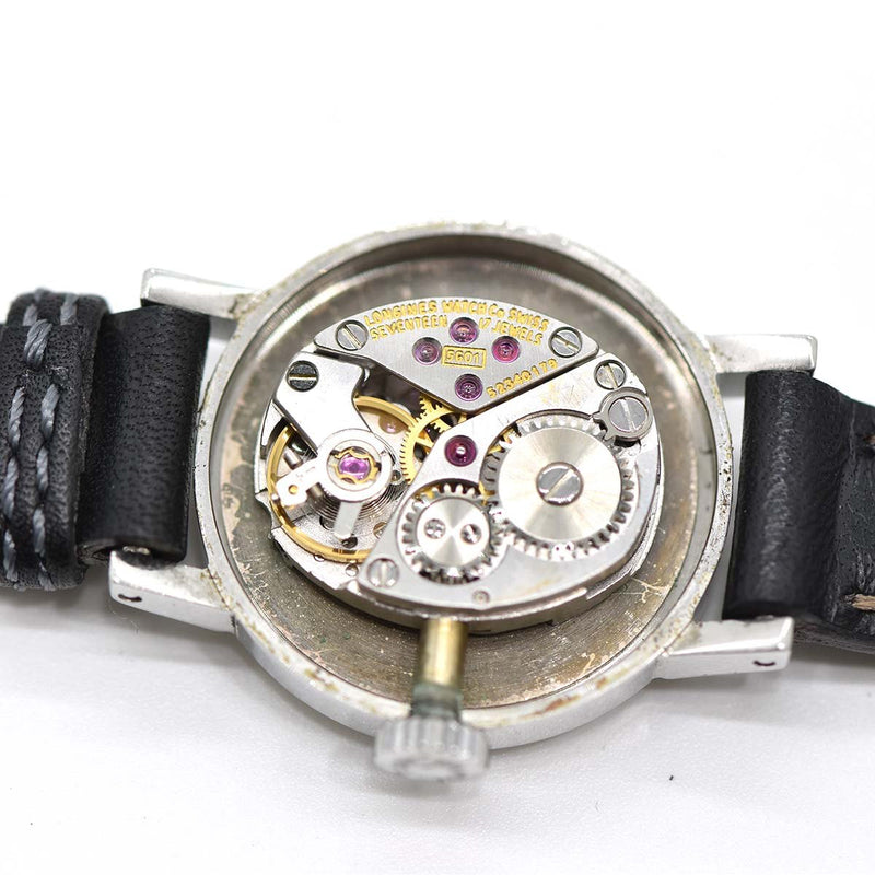 稼働 腕時計 LONGINES ロンジン 17 5601 手巻き ラウンド シルバー色文字盤 ベルト尾錠社外品 H1284