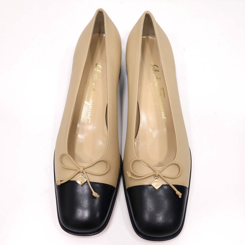 未使用 Salvatore Ferragamo フェラガモ パンプス ベージュ ブラック レディース 靴 箱有 yo187