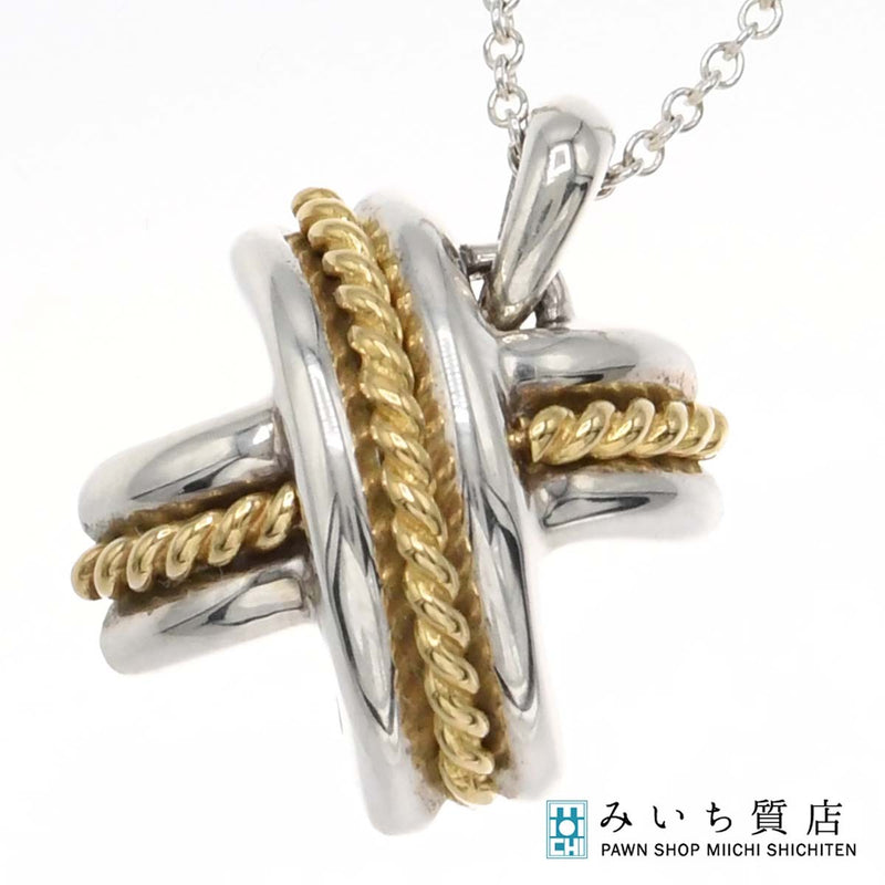 TIFFANY&Co. ティファニー ネックレス シグネチャー クロス コンビ 925 K18 約4.7g アクセサリー 袋 H1856
