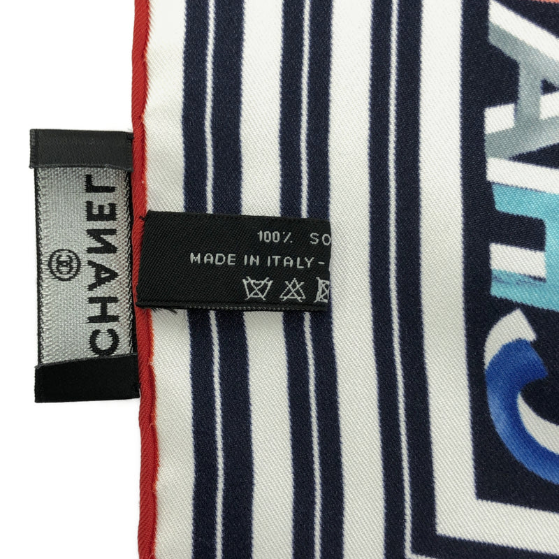 美品 CHANEL シャネル 大判 スカーフ ココマーク シルク100 ネイビー マルチカラー 箱有 H11524