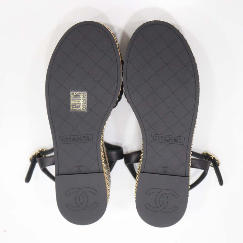 未使用 CHANEL シャネル ウエッジソール サンダル G46317 チェーン ココマーク ブラック サイズ37 1/2 靴 24.5cm H20151