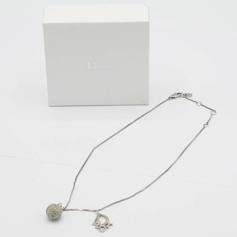 Christian Dior クリスチャン ディオール ネックレス ロゴ ボール ラインストーン シルバーカラー アクセサリー レディース 箱有 H7453