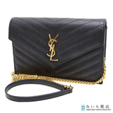 Yves Saint Laurent YSL イヴ サンローラン カサンドラ チェーンウォレット ショルダーバッグ 財布 鞄 ブラック 保管袋有 M3762
