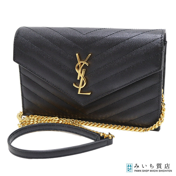 Yves Saint Laurent YSL イヴ サンローラン カサンドラ チェーンウォレット ショルダーバッグ 財布 鞄 ブラック 保管袋有 M3762