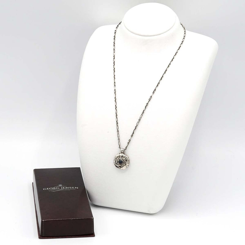 GEORG JENSEN ジョージジェンセン ネックレス バースペンダント サファイア 9月シルバー 925 約14.8g ペンダントトップ アクセサリー 箱有 ok1343