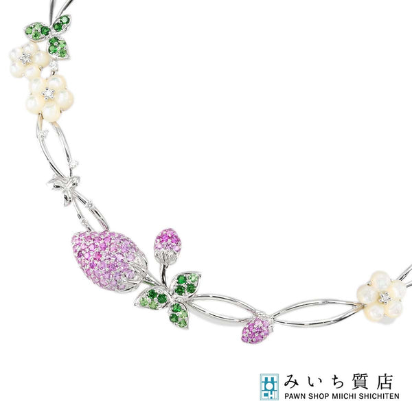 仕上げ済 TASAKI ネックレス K18WG サファイア ガーネット D0.25 シェル イチゴモチーフ54.0g 箱・鑑有 eco942