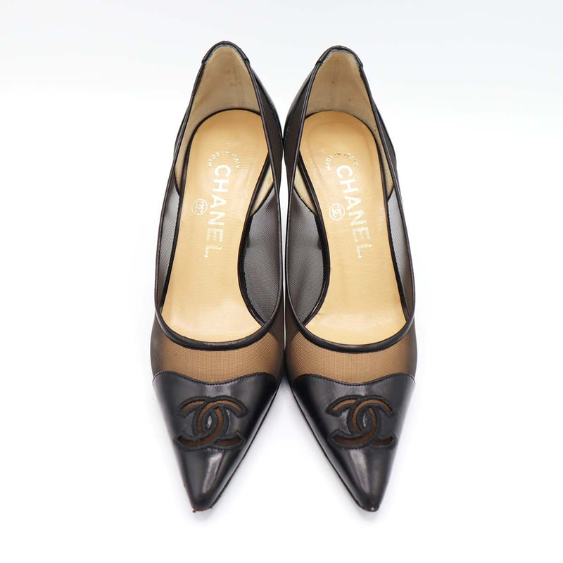 CHANEL シャネル メッシュパンプス シースルー 靴 ココマーク ブラック サイズ36 24cm ヒール8cm レディース 箱有 ok1168